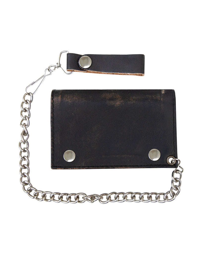 Dark Brown Genuine Cowhide Leather Wallet Chain